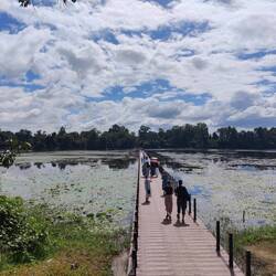 The moat that surrounds the temple was dry until 2017