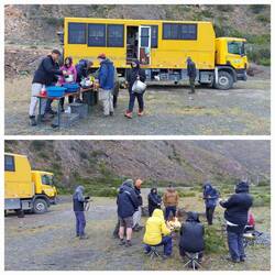 Bush camp; food prep / fireside