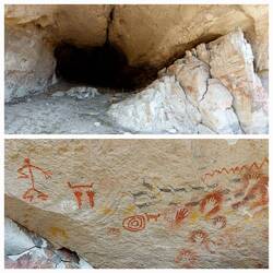 Cueva de las Manos; the cave entrance / paintings on the aleros