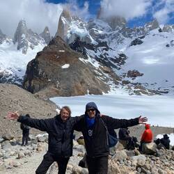 Laguna de los Tres (frozen with snow on it) and Monte Fitz Roy behind it