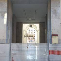 Un rinoceronte vicino piazza della Loggia