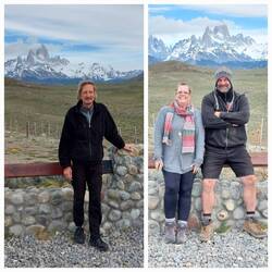 Monte Fitz Roy background; Andrew / Claire, our group leader and Kevin, our driver