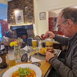 Will's giant burger at The Farmer's Arms