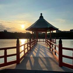 A Japanese style lookout of the Ukimi-do Pavilion in the Ohori Park