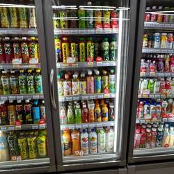colourful super market shelf with drinks
