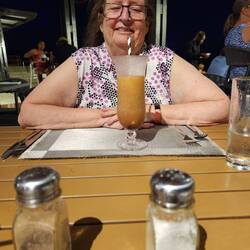 Gabi is happy with her Dirty Monkey.