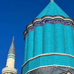 The spectacular tiled roof over Rumi's mausoleum