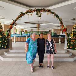 Jane, Gasi, and Gabi. They are all decorated for Christmas here.
