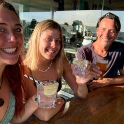 having a drink at Bondi Beach