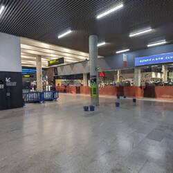 The bus station is underground and includes a very nice gym
