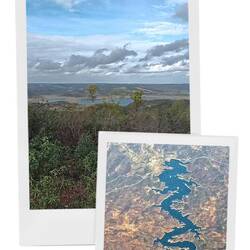 Met luchtfoto waar je inderdaad een blauwe draak in ziet.