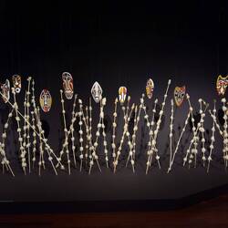 Indigenous art depicting masks used in dances.