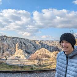 Enjoying the fickle sun on a cold day at the monastery