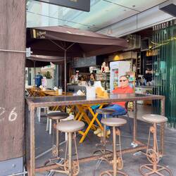 Bar stools with bike mechanisms ... well it is the Bar Cycle after all — Marsh Bay ... Sydney, NSW.