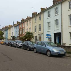Pretty coloured terrace houses.