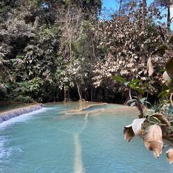 At one of the lower bassins, you can see the water line of the flood