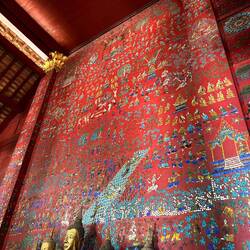 glass mosaic on red coloured stone