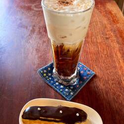 iced cappuccino with eclaire