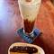 iced cappuccino with eclaire