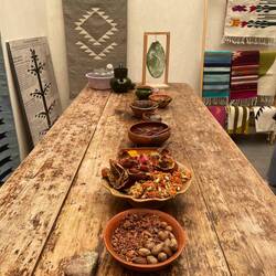 Different natural materials that are used to dye the whool for the rugs