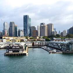 Walsh Bay ... our apartment is almost dead center in the row houses in the middle ground — Sydney.