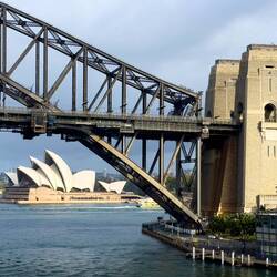 The two icons of Sydney ... Sailing away from WBCT — Sydney, NSW.