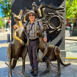 Mui befriends a couple of 'roos at the Petrie Tableau — Brisbane, QLD.