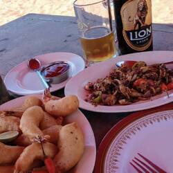 Beautifully battered prawns and devilled cuttlefish