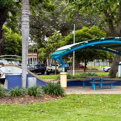 Grills and picnic shelters line The Strand — Townsville, QLD.