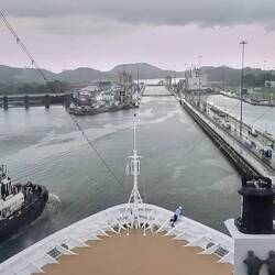 Exiting our last lock. The weather changed to rain.