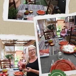 Nog lege tafel, iets meer op tafel en dan staat al het lekkers op tafel en is Margot er ook