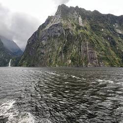 Striated rock face caused by the advance of the glacier.