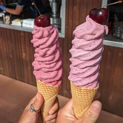 Real fruit ice creams (banana blueberry and mixed berries respectively)