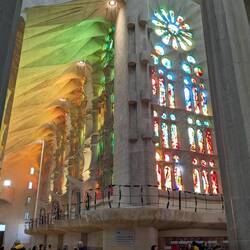 The colours are created by the light coming through stained glass windows!