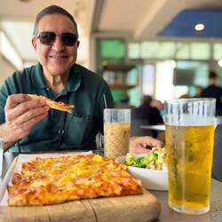 Mui digging into lunch — Geraldton, WA.