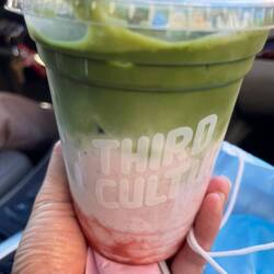 Strawberry lychee syrup, milk, matcha