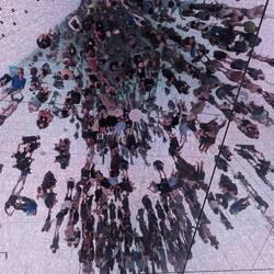 Our whole team, and a lot more, reflected in the ceiling