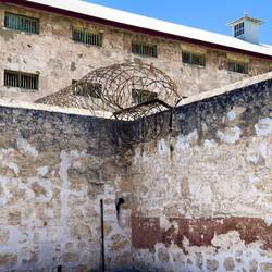 Barbed wire ... a later addition that post dates the convict period at Fremantle Prison.