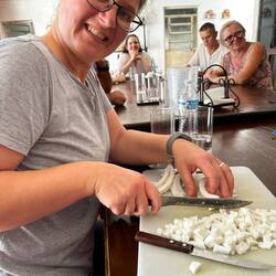 Preparing coconut for the dessert