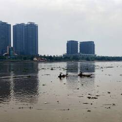 Clean day in Ho Chi Min and the floating rubbish islands.