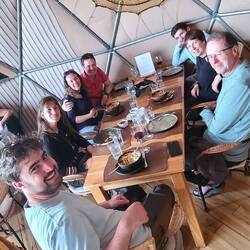 Ian, Fio, Megan, Scotty, across table, Nick, Lauren, Tim.