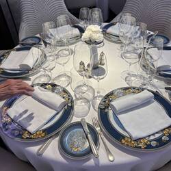 Beautiful table setting in Compas Rose Dining room.