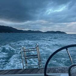 Running from the moody skies