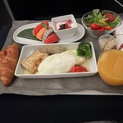 Breakfast before landing in Tokyo.