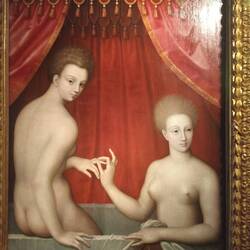 Portrait of Gabrielle d'Estrées with one of her sister's bathing 1595