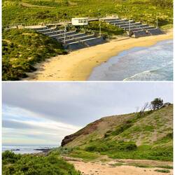 Penguin Parade site from above ... and where we sat (bottom) to view the parade — Philip Island.