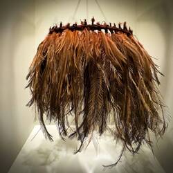 Emu feather skirt made by E. Kirby — Melbourne Museum.