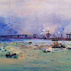 "Westgate Bridge Under Construction II" by F. Williams ... State Library Victoria — Melbourne, VIC.