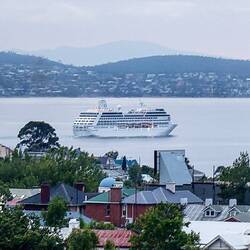 Regatta sails by our apartment ... on its way to Port Arthur, TAS.