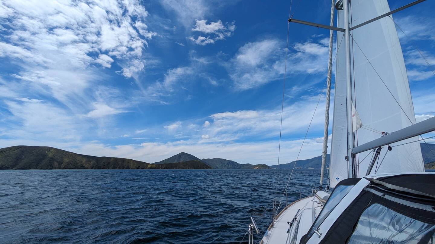 Motor sailing, leaving Northwest Bay